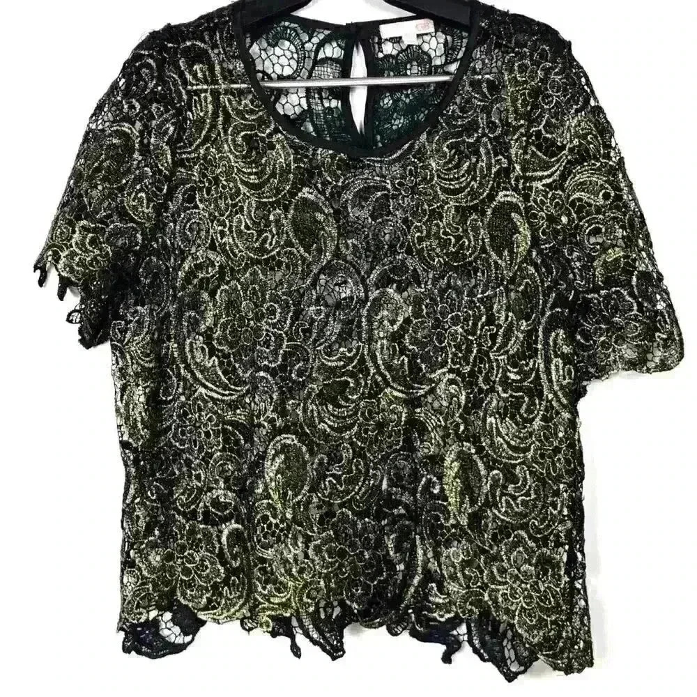 GB See Through Black and Gold Floral Shirt